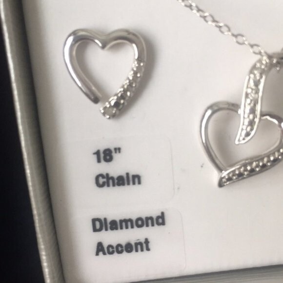 Diamond Accent Silver Heart Earrings Necklace Set $100 NWB - Picture 2 of 4